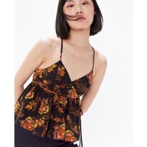 Urban Outfitters Gracey Floral Plunging Peplum Wrap Top